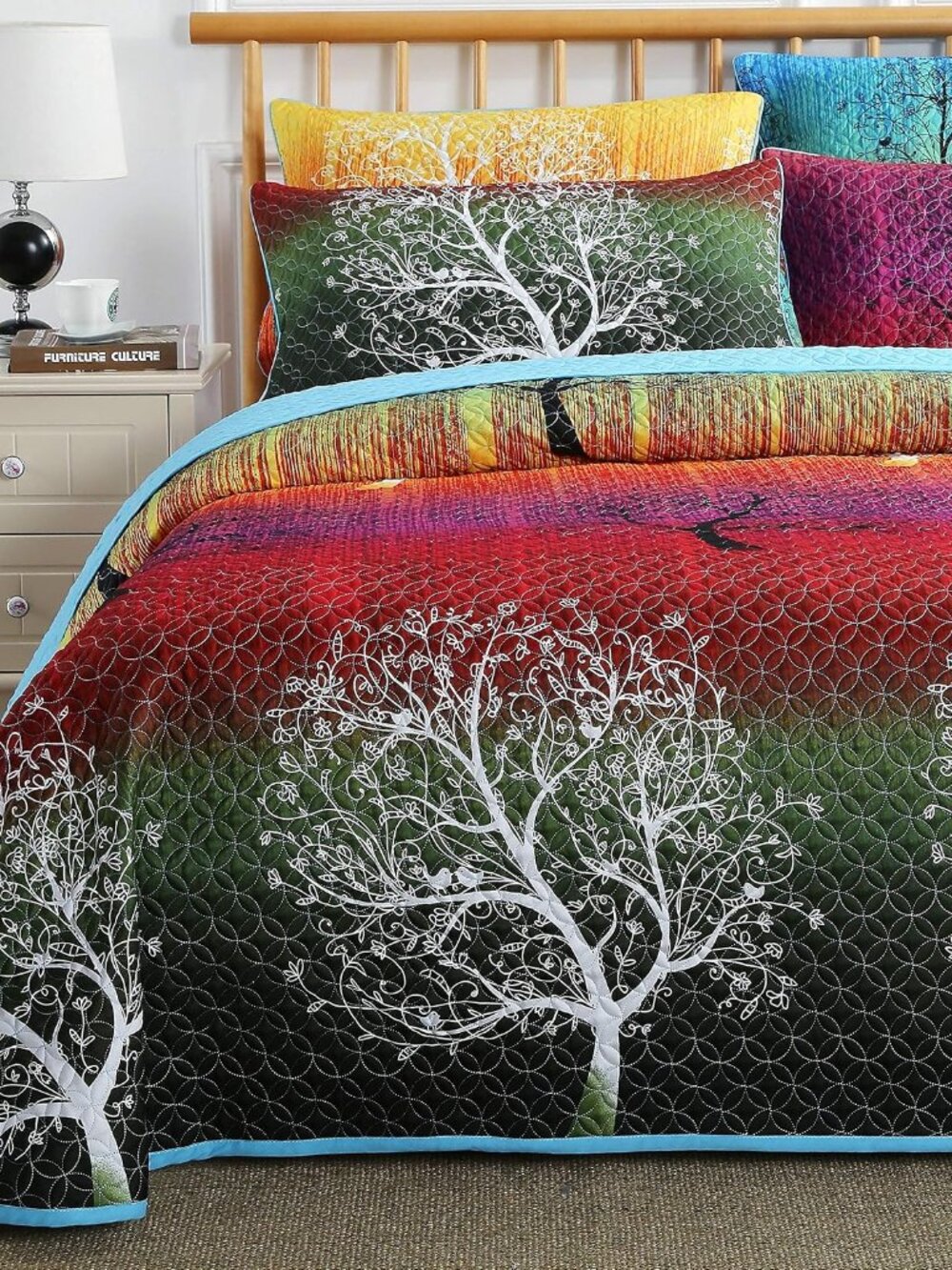 Rainbow Tree Bedspread Coverlet Quilt Set: Quilt and Pillow Shams King